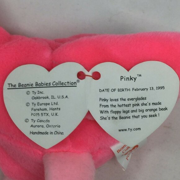 Ty Beanie Baby Pinky Flamingo Plush Stuffed Animal Retired W Tag Feb 13 1999 - Picture 7 of 9